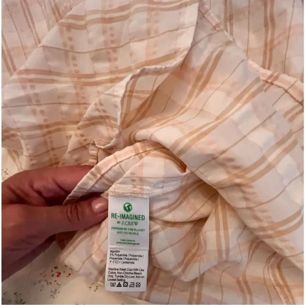 J Crew Women's V Back Puff Sleeve Textured Plaid Top Blouse Size 2 NWOT - Picture 10 of 12